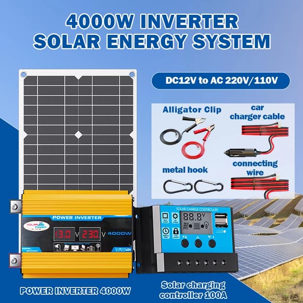 Sol inverter kit, 600W solpanel, 4000W effektudgang,Gul 220V Kits