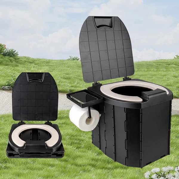 Bærbar Campingtoilet, Letvægts, Nem at Samle,Sort