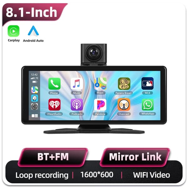 Bilmonitor, Trådløs forbindelse, Dual DVR-funktionalitet,8.1 tommer Carplay kun