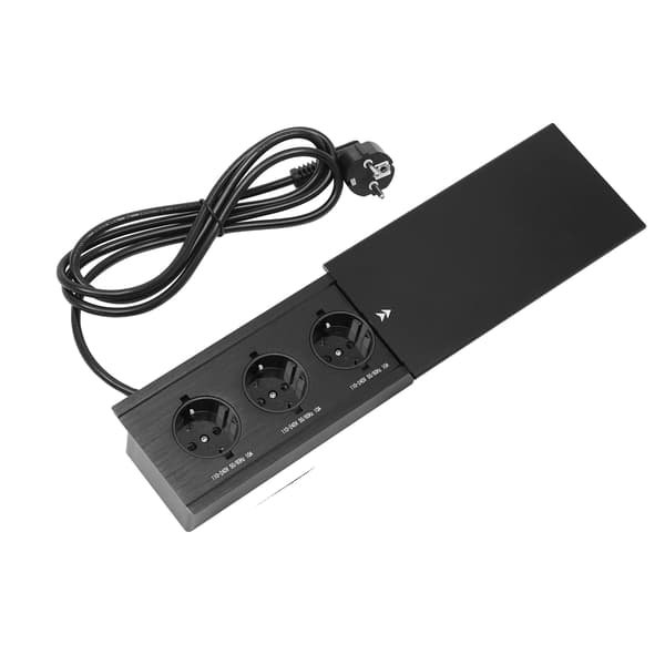 Skydende skrivebordsstik, 3 strømafbrydere, pladsbesparende design,3-Huller, 220V
