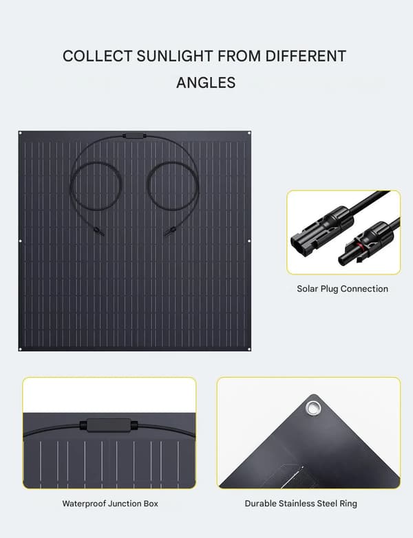 Solpanel, Fleksibelt Design, 17,55% Effektivitet, Off-Grid Brug,240W 4