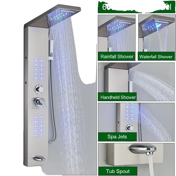 Duschsystem, LED-lampa, massage spray,6002 Borstad Nickel