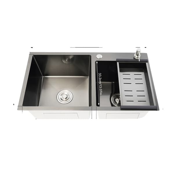 Køkkenvask, Dobbelt Skål, Moderne Design,Sort Grå