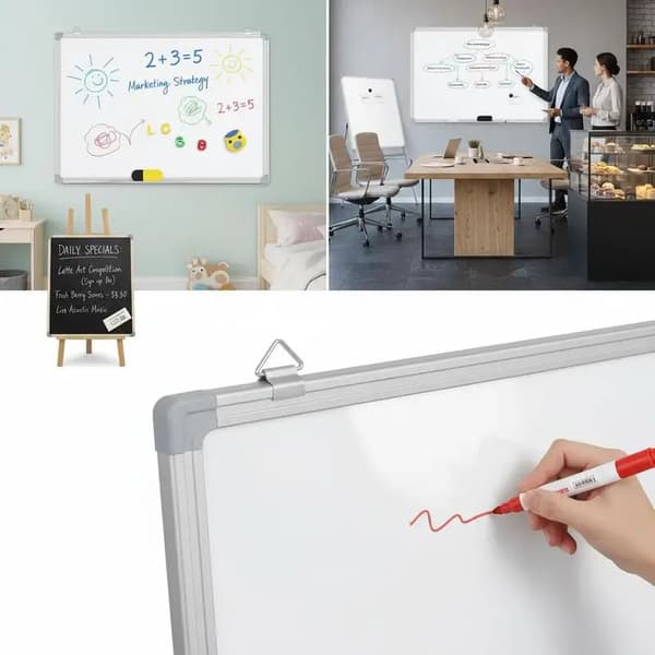 Magnetisk whiteboard, aluminiumram, väggmonterad design,Elfenben