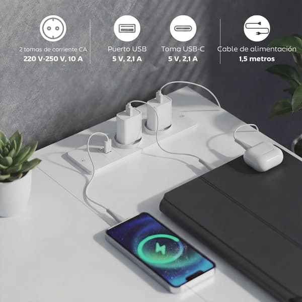 Datorbord, L-formad design, inbyggda USB-portar, VIT
