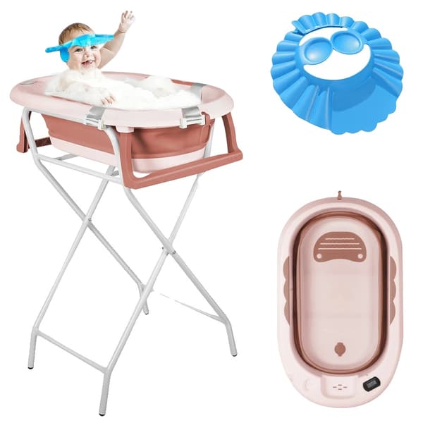 Babybad, Ergonomisk Pude, Integreret Termometer,Pink