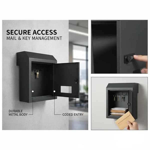 Postkasse, Kombinationslås, Holdbar Metal Konstruktion,Mørk Grå