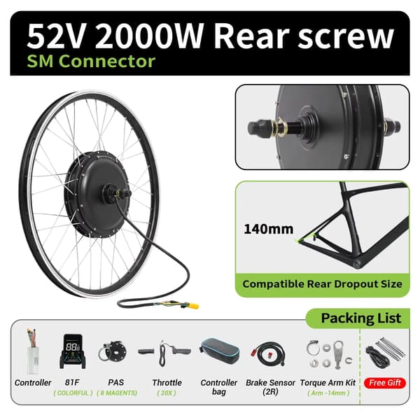 Elcykelkonverteringskit, navmotor, 52V,52V 2000W-d, 26