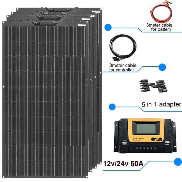 Fleksibelt Solpanel, 200W Effekt, Høj Effektivitet,12V400W solarsæt