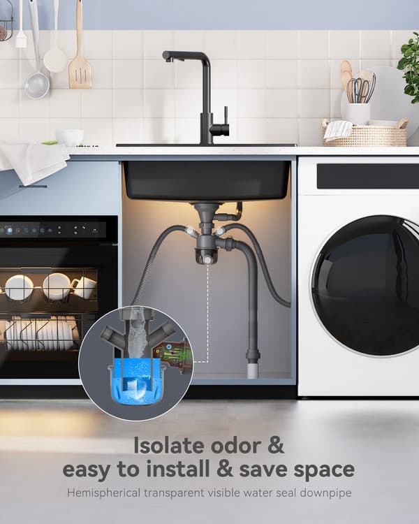 Køkkenvask, Kvarts Komposit, Multifunktionelt Afløbsdesign,sort