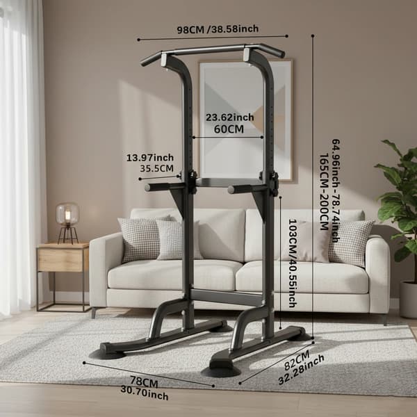 Pull-Up Bar, Højdejusterbar, Multifunktionelt Fitnessudstyr,sort
