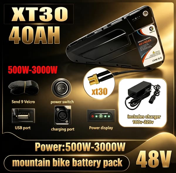 Lithium Ion Ebike Batteri, 48V, 40AH Kapacitet,48V-XT30-40AH