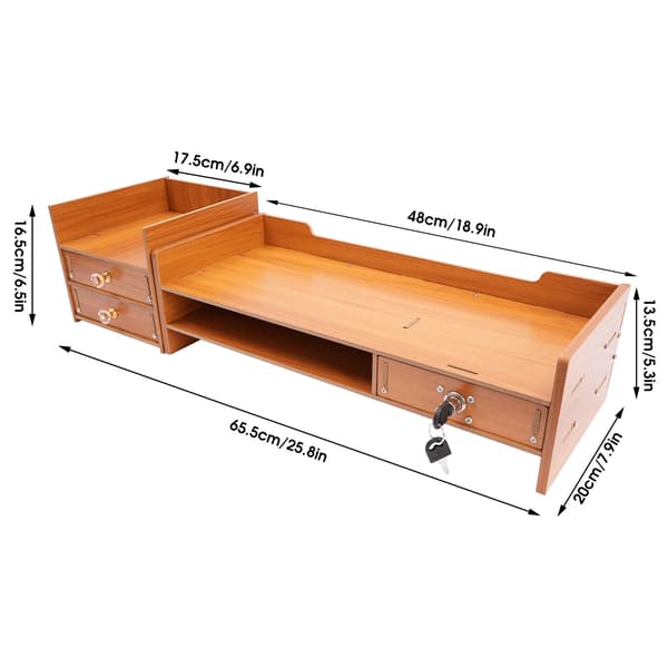 Monitorstand, Justerbar Højde, Praktisk Opbevaring,Beige