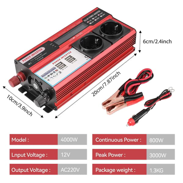 Strömväxlare, 4 USB-portar, LED-display,4000W