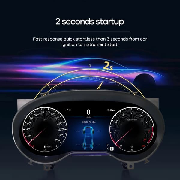 Digitalt Bil Cluster Dashboard, 12,3 tommer Skærm, Flersproget Support,sort