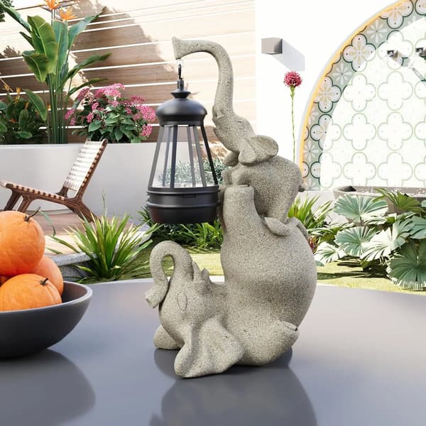 Elefant Skulptur, Sollampe, Udendørs Dekor,Beige