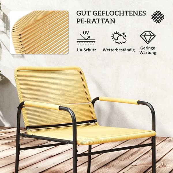 Rattan Bistro Sæt, Komfortable Siddepladser, Stilfuldt Design,Gul