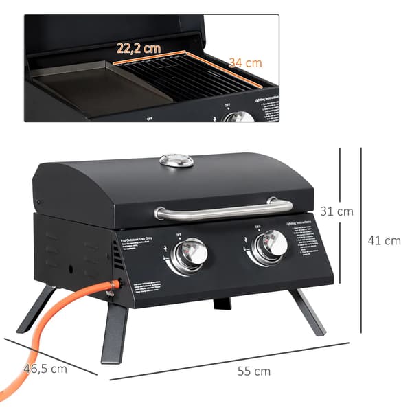 Gasgrill, Foldbart Design, Holdbar Stål Konstruktion,sort