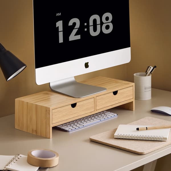 Monitorstand, Ergonomisk Design, Pladsbesparende Opbevaring,Natur
