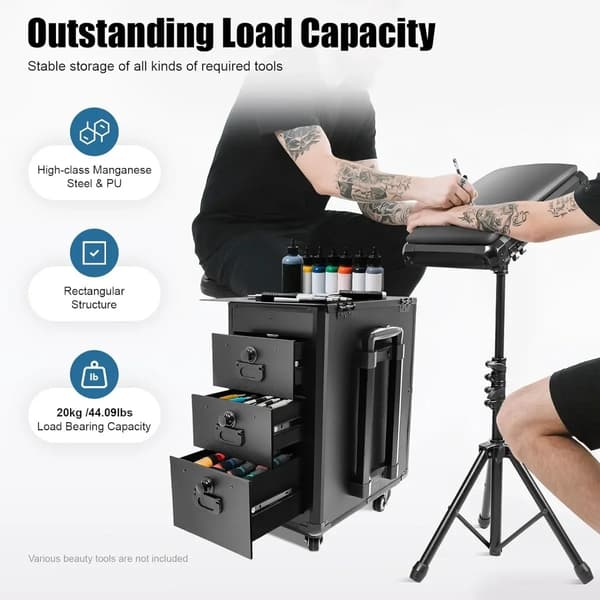 Tattoo Kasse, Rullende Skønhedsvogn, Multi-skuffe Organizer,sort