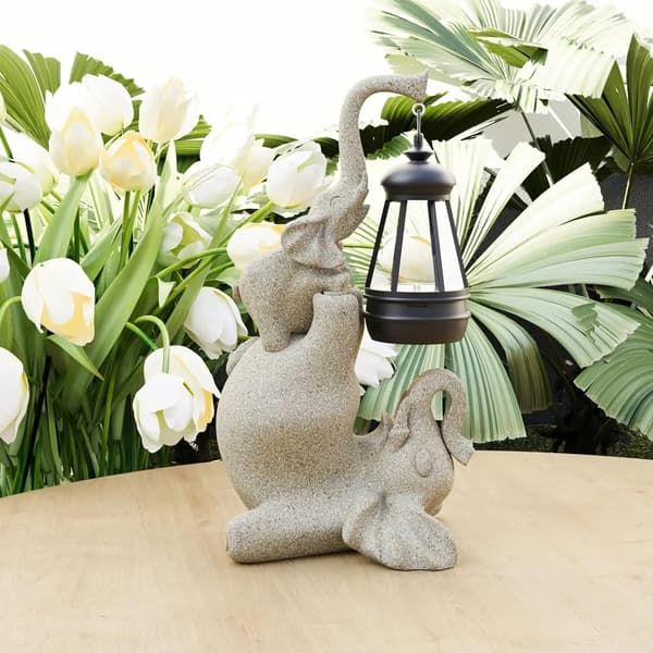 Elefantskulptur, Sollampor, Utomhusdekoration,Beige