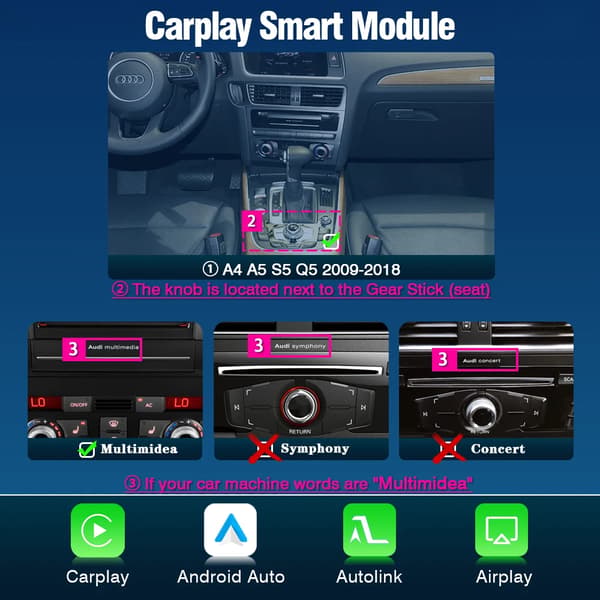 CarPlay-grænseflade, smartphone-forbindelse, forbedret lydkvalitet,For mmi 3g