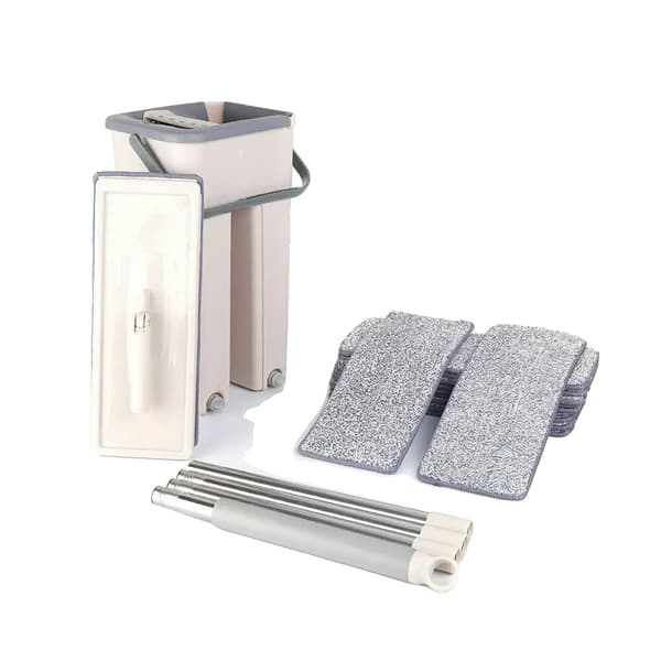 Flat Mop Set, Hållbara Mikrofiberpaddar, 360° Rotation,VIT