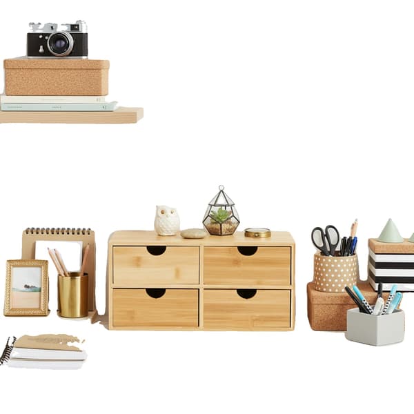 Skrivebordsorganisator, Bambusmateriale, 4 Skuffer, 33 x 19 x 16 cm, Desktop Montering, Minimalistisk Stil
