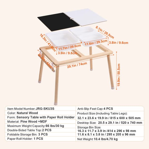 Sensorisk Tabel, Dobbelt-Sidet Bordplade, Foldbare Opbevaringskasser,Rullepapir Stang