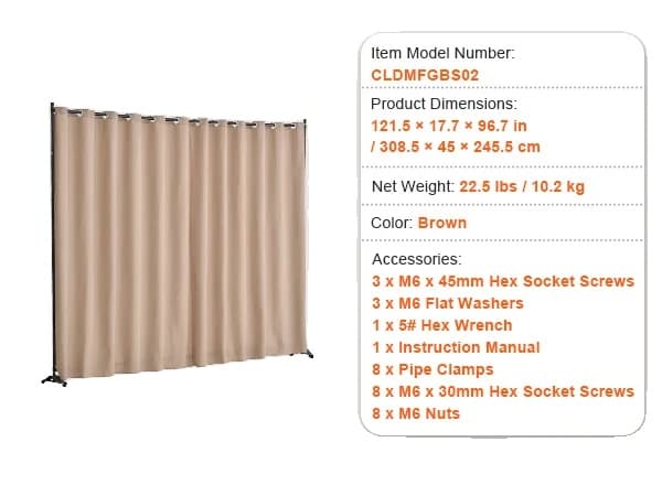 VEVOR Rumdeler, Enkeltpanel Beige, Robust Carbonstålramme,Enkeltpanel brun