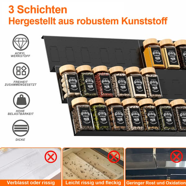 Krydderihylde, Justerbar Bredde, Organiserer 36 Flasker,sort