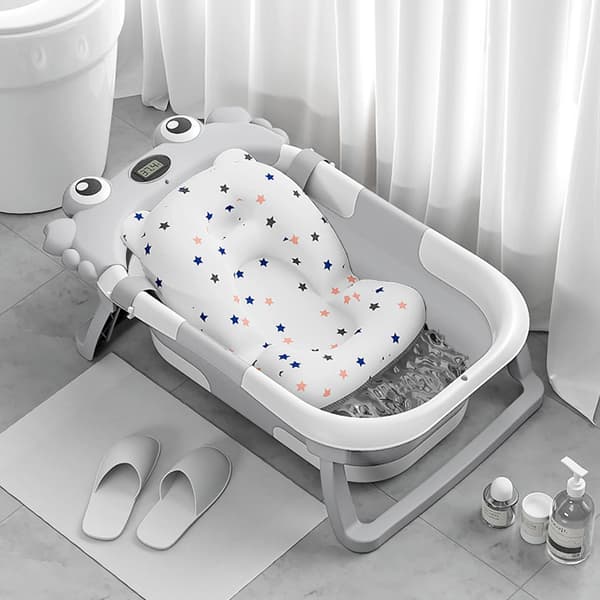 Babybadekar, Foldbart Design, Indbygget Termometer,Krabbeform Grå