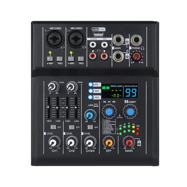Mini Audio Mixer, 99 DSP Effekter, Bluetooth & USB Funktionalitet,sort