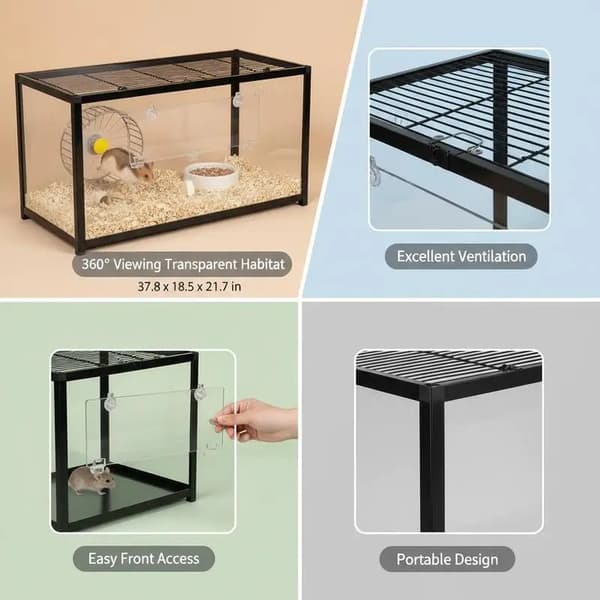 Hamsterbur, Transparent Design, 360-Graders Utsikt, Armégrön