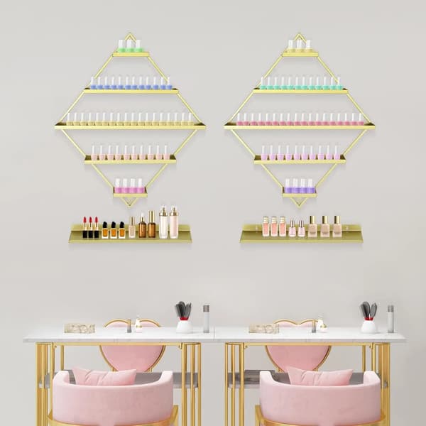 Nagellackställ, Väggmonterad Organisatör, 5-Lagers Design,Guld