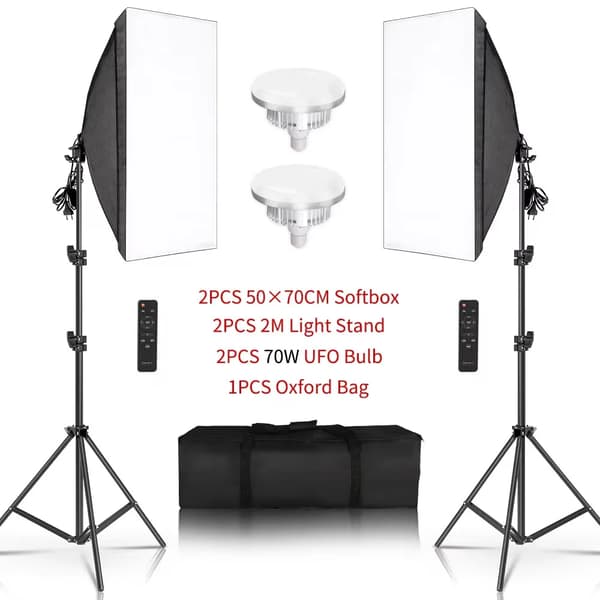 Softbox Belysningskit, 3 Softboxe, 135W Pærer,70W 3 Farver
