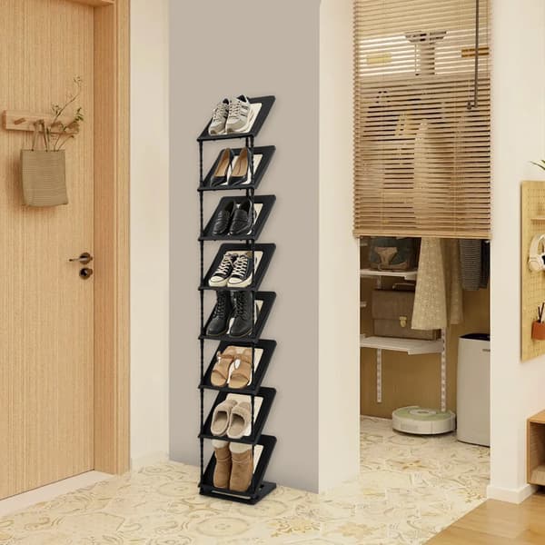 Sko Rack, 8-Lags Skrå Design, Pladsbesparende Organizer,sort farve
