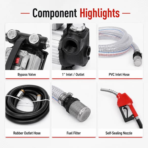 Dieselpumpkit, 60 L/min Flöde, 5 m Sug,Röd