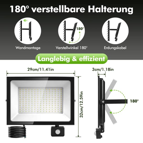 LED Flodljus, Rörelsesensor, Vattentät,200W-a, 6500K-b, 2PCS-a