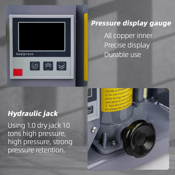Manuel hydraulisk varmepresser, 5 tons kapacitet, 600W effekt, dobbelt varmeplader, intelligent digital LCD-controller, kan modstå 7 tons tryk