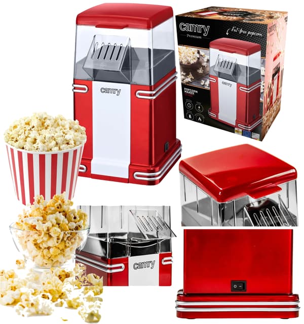 Popcornmaskine, 1200W Effekt, Stilfuldt Design,Rød, EU