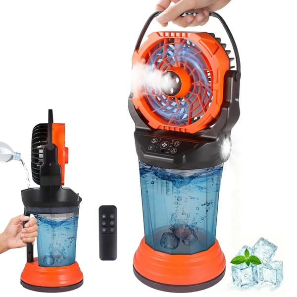 Bärbar Sprayfläkt, Vattenmistfunktion, Fjärrkontroll,Apelsin