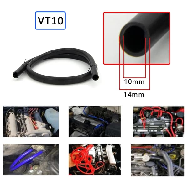 Silicone vakuumslange, 2 meters længde, høj fleksibilitet,ID 10MM SORT 2M