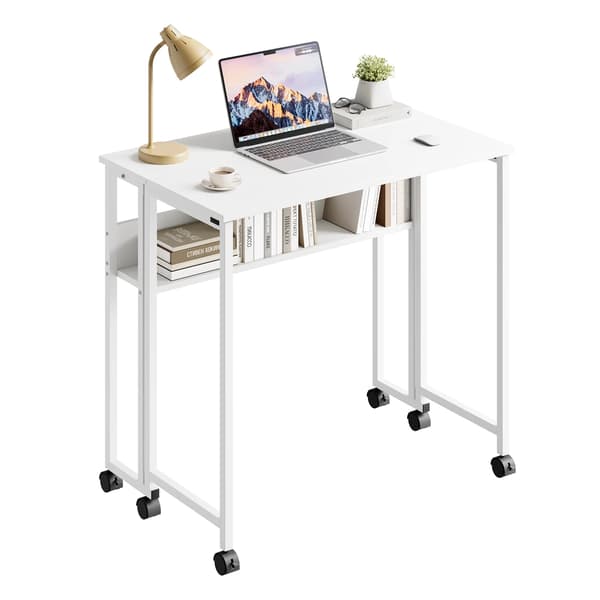 Vikbart Skrivbord, Platsbesparande Design, Enkel Mobilitet, vit
