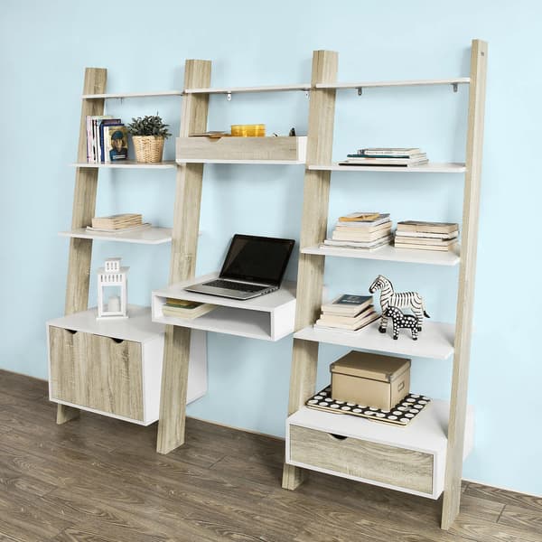 Bogreol, Væghylde med Integreret Skrivebord, Pladsbesparende Design,MULTI