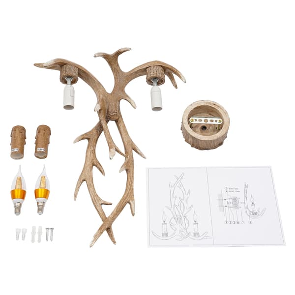 Vägglampa, Horndesign, LED-lampor ingår,Brun
