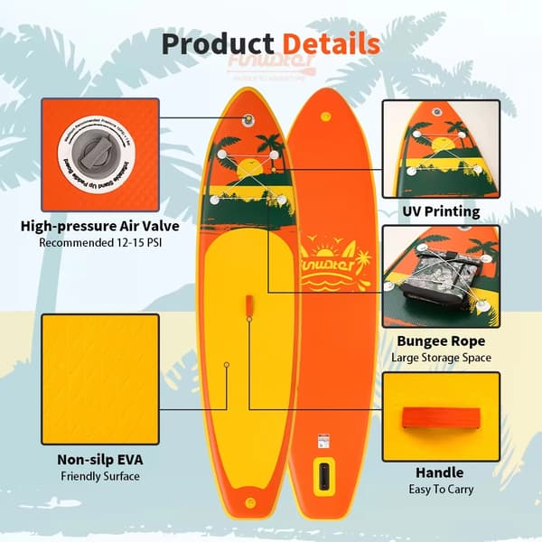 Stand Up Paddle Board, Oppustelig, Skridsikker Overflade,11 × 33 " ×6 "