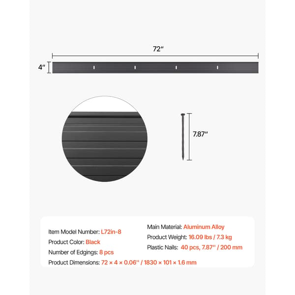 Landskabsafgrænsning, Rustbestandigt materiale, Fleksibelt design,8 stk 72 tommer
