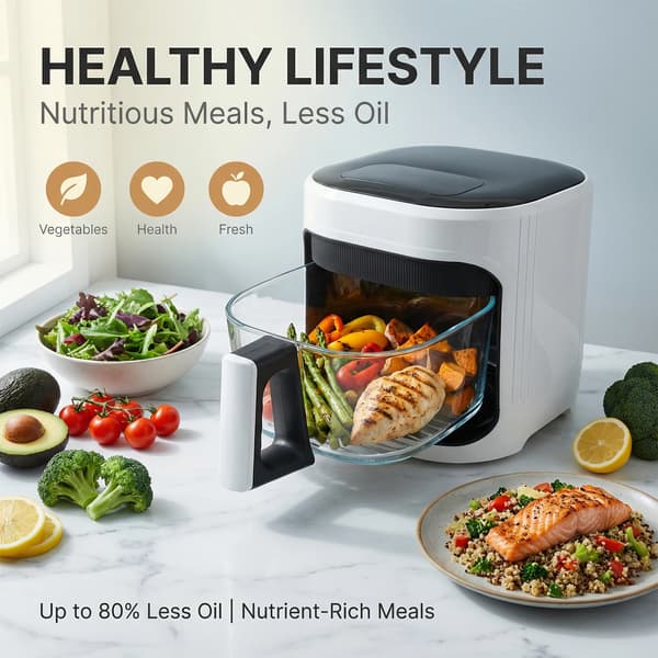 Air Fryer, Kapacitet 5 Liter, Temperaturinterval 0-200℃, Effekt 1350W, Timerinterval 0-60 minutter, Rustfrit Stål