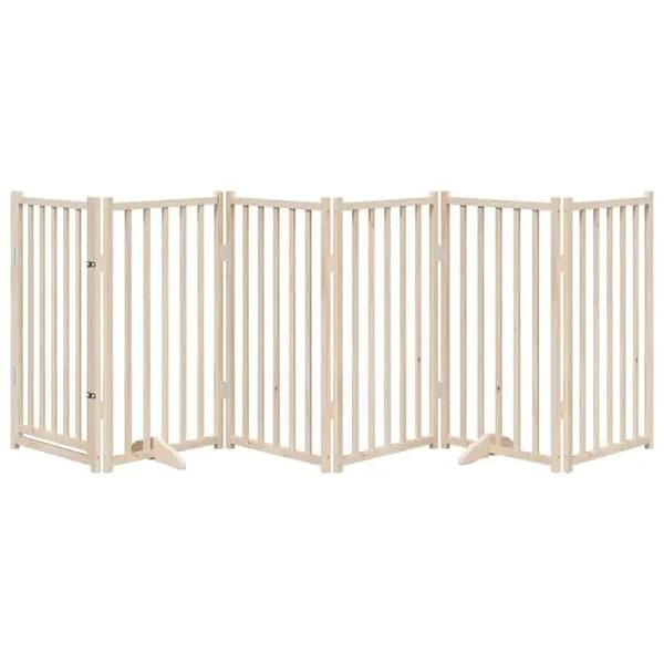 Hundegitter, Foldbart 6-panel design, Solid fyrretræ,Brun